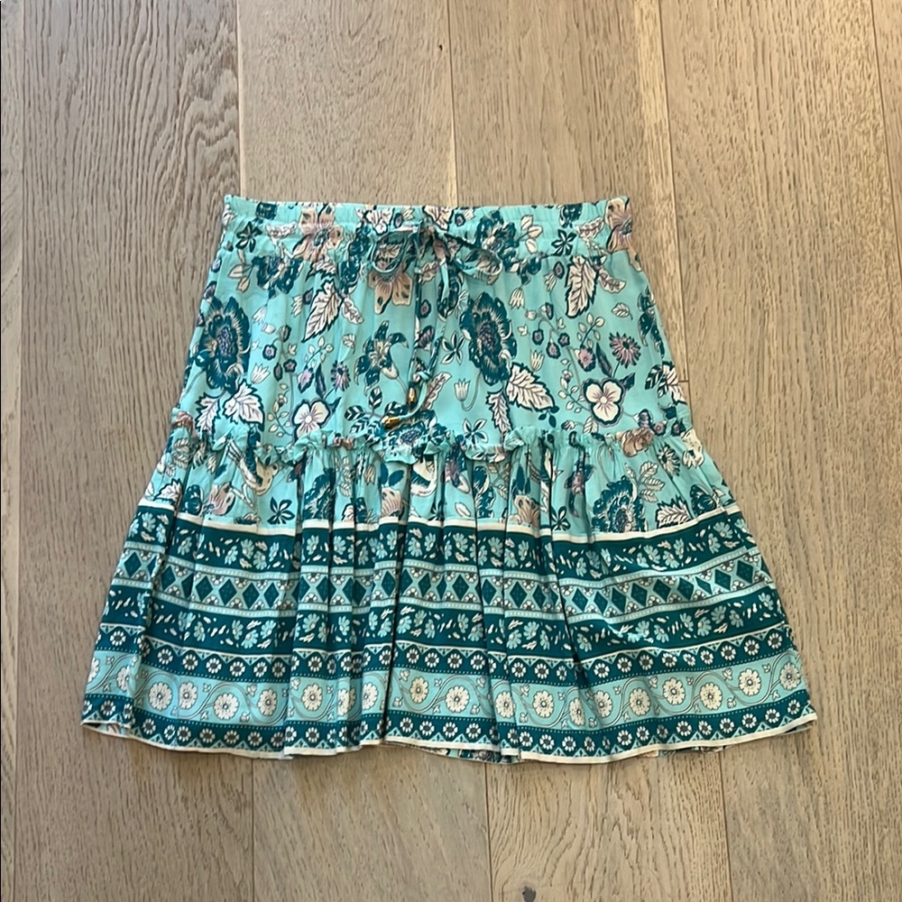 Blue Mini Skater Skirt with Tie Front and Ruffles